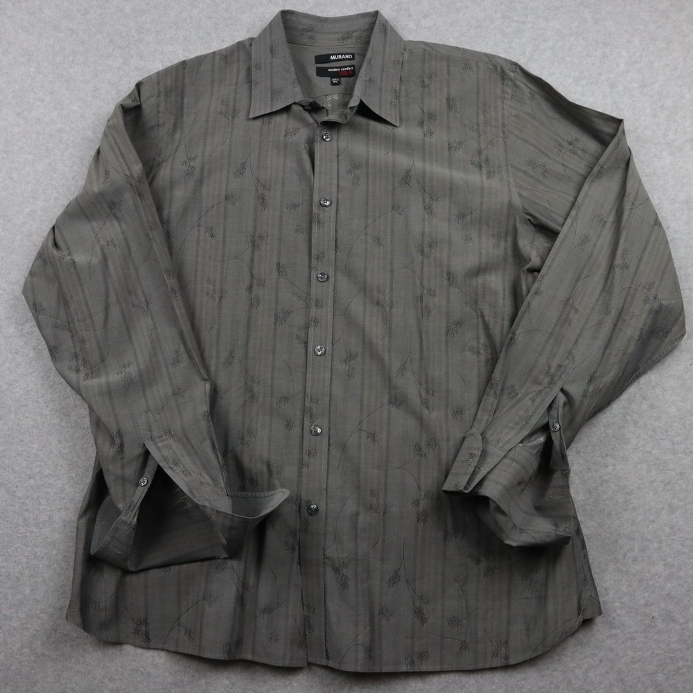 Murano Shirt Mens XL XLA Modern Comfort French Cuff Button Up Floral Long Sleeve